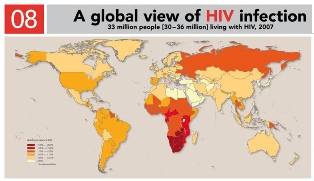 Mappa infezione rilasciata da Unaids per il Global Report 2008